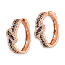 Load image into Gallery viewer, Sterling Silver Rose-tone Blk Rhodium-plate CZ Fancy Hinged Hoop Earrings
