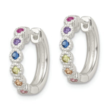 Load image into Gallery viewer, Sterling Silver Polished Multicolor CZ Round Hinged Hoop Earrings

