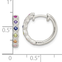 Load image into Gallery viewer, Sterling Silver Polished Multicolor CZ Round Hinged Hoop Earrings
