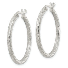 Load image into Gallery viewer, Sterling Silver Rhodium-plated Diamond Pattern Hoop Earrings
