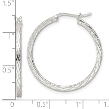 Load image into Gallery viewer, Sterling Silver Rhodium-plated Diamond Pattern Hoop Earrings
