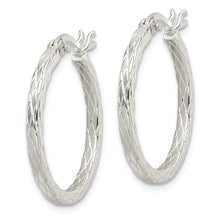 Load image into Gallery viewer, Sterling Silver Rhodium-plated Diamond Pattern Hoop Earrings

