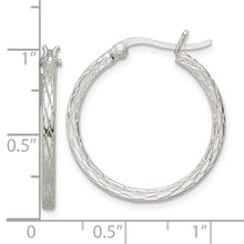 Load image into Gallery viewer, Sterling Silver Rhodium-plated Diamond Pattern Hoop Earrings
