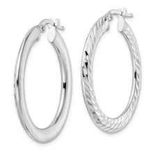 Load image into Gallery viewer, Sterling Silver Rhodium-plated 2x32mm D/C Knife-edge Tube Hoop Earrings
