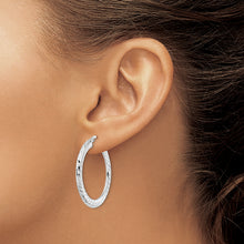 Load image into Gallery viewer, Sterling Silver Rhodium-plated 2x32mm D/C Knife-edge Tube Hoop Earrings
