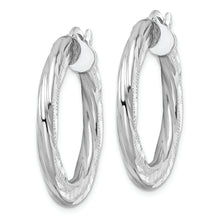 Load image into Gallery viewer, Sterling Silver Rhodium-plated 3x29mm D/C Twisted Tube Hoop Earrings
