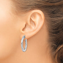 Load image into Gallery viewer, Sterling Silver Rhodium-plated 3x29mm D/C Twisted Tube Hoop Earrings

