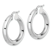 Load image into Gallery viewer, Sterling Silver Rhodium-plated 5x30mm Octagon Tube Hoop Earrings
