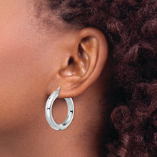 Load image into Gallery viewer, Sterling Silver Rhodium-plated 5x30mm Octagon Tube Hoop Earrings
