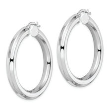 Load image into Gallery viewer, Sterling Silver Rhodium-plated 5x38mm Octagon Tube Hoop Earrings
