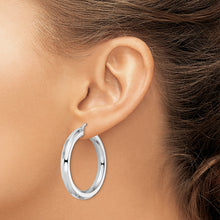 Load image into Gallery viewer, Sterling Silver Rhodium-plated 5x38mm Octagon Tube Hoop Earrings
