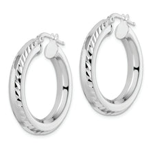 Load image into Gallery viewer, Sterling Silver Rhodium-plated 5x30mm D/C Octagon Tube Hoop Earrings
