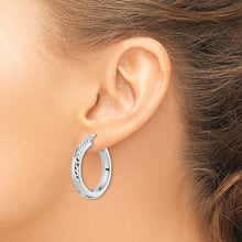 Load image into Gallery viewer, Sterling Silver Rhodium-plated 5x30mm D/C Octagon Tube Hoop Earrings
