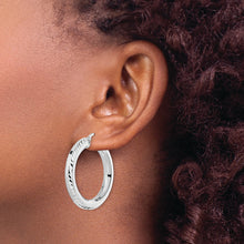 Load image into Gallery viewer, Sterling Silver Rhodium-plated 5x34mm D/C Octagon Tube Hoop Earrings
