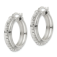 Load image into Gallery viewer, Sterling Silver Polished and DIamond-cut Beaded Hoop Earrings
