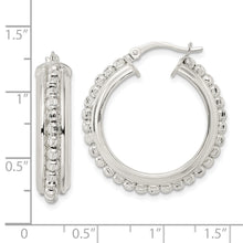 Load image into Gallery viewer, Sterling Silver Polished and DIamond-cut Beaded Hoop Earrings
