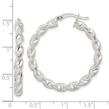 Load image into Gallery viewer, Sterling Silver Polished and Textured Twisted Circle Hoop Earrings
