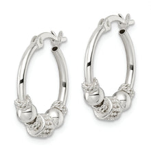 Load image into Gallery viewer, Sterling Silver Polished Beaded Circle Hoop Earrings
