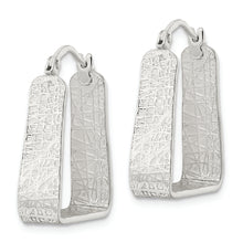 Load image into Gallery viewer, Sterling Silver Rhod-pltd Polished/Textured 5.5mm Square Hoop Earrings
