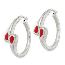 Load image into Gallery viewer, Sterling Silver Polished Red Enameled ByPass Circle Hoop Earrings
