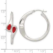 Load image into Gallery viewer, Sterling Silver Polished Red Enameled ByPass Circle Hoop Earrings

