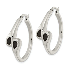 Load image into Gallery viewer, Sterling Silver Polished Black Enamel Hearts Circle Hoop Earrings
