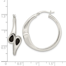 Load image into Gallery viewer, Sterling Silver Polished Black Enamel Hearts Circle Hoop Earrings
