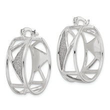 Load image into Gallery viewer, Sterling Silver Polished Fabric Glitter Shapes Hoop Earrings
