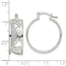 Load image into Gallery viewer, Sterling Silver Polished Fabric Glitter Shapes Hoop Earrings
