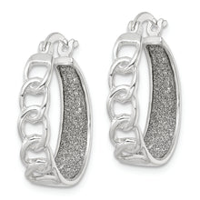 Load image into Gallery viewer, Sterling Silver Polished Fabric Glitter Hoop &amp; Links Round Hoop Earrings
