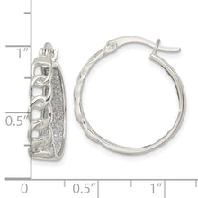 Load image into Gallery viewer, Sterling Silver Polished Fabric Glitter Hoop &amp; Links Round Hoop Earrings
