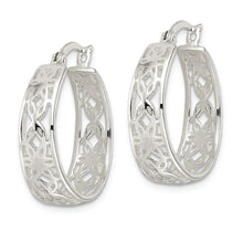 Load image into Gallery viewer, Sterling Silver Polished Cut-out Floral Round Hoop Earrings
