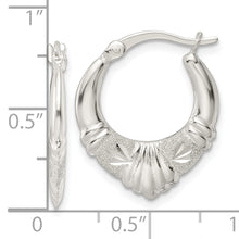 Load image into Gallery viewer, Sterling Silver Polished &amp; Lasered D/C Scalloped Hoop Earrings

