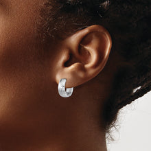 Load image into Gallery viewer, Sterling Silver Rhodium-plated Polished &amp; Satin Wavy Hinged Hoop Earrings
