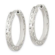 Load image into Gallery viewer, Sterling Silver Polished D/C Square Tube Locking Hoop Earrings
