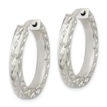 Load image into Gallery viewer, Sterling Silver Polished D/C Square Tube Locking Hoop Earrings

