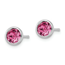 Load image into Gallery viewer, Sterling Silver Rhod-plated Polished 5mm Pink Crystal Bezel Stud Earrings
