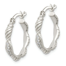 Load image into Gallery viewer, Sterling Silver Polished CZ and Textured Hoop Earrings
