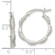 Load image into Gallery viewer, Sterling Silver Polished CZ and Textured Hoop Earrings
