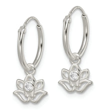 Load image into Gallery viewer, Sterling Silver Polished CZ Dangle Lotus Endless Hoop Earrings
