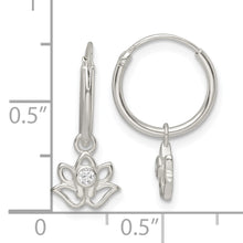Load image into Gallery viewer, Sterling Silver Polished CZ Dangle Lotus Endless Hoop Earrings
