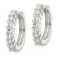 Load image into Gallery viewer, Sterling Silver Polished CZ Hinged Hoop Earrings

