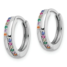 Load image into Gallery viewer, Sterling Silver Rhodium-plated Multicolor CZ Hinged Hoop Earrings
