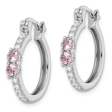 Load image into Gallery viewer, Sterling Silver Rhodium-plated Pink CZ Hoop Earrings
