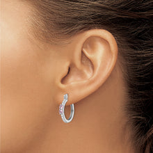 Load image into Gallery viewer, Sterling Silver Rhodium-plated Pink CZ Hoop Earrings
