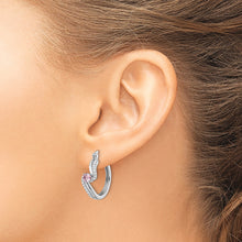 Load image into Gallery viewer, Sterling Silver Rhodium-plated Pink CZ Hoop Earrings
