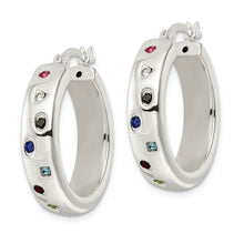 Load image into Gallery viewer, Sterling Silver Polished Multi-color CZ Circle Hoop Earrings
