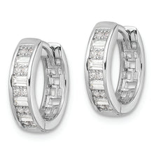 Load image into Gallery viewer, Sterling Silver Polished Rhodium-plated CZ Hinged Hoop Earrings

