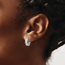 Load image into Gallery viewer, Sterling Silver Polished Rhodium-plated CZ Hinged Hoop Earrings

