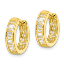 Load image into Gallery viewer, Sterling Silver Polished Gold-tone CZ Hinged Hoop Earrings
